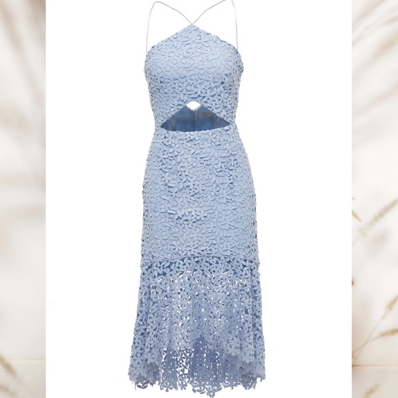 Amur Lara Dress Light Blue Eyelet Hi Low Midi Dress Size 6 - Picture 4 of 13